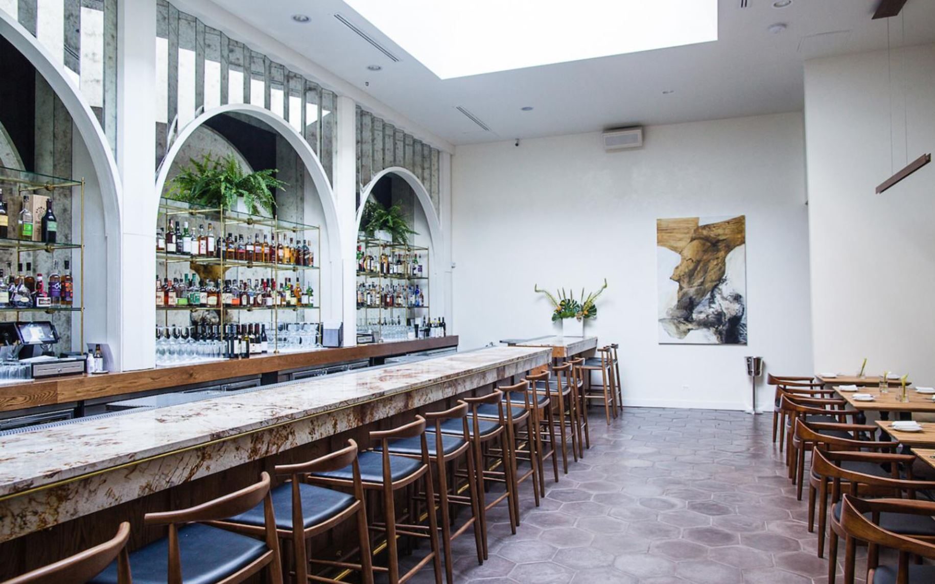 bar in restaurant with wood stools