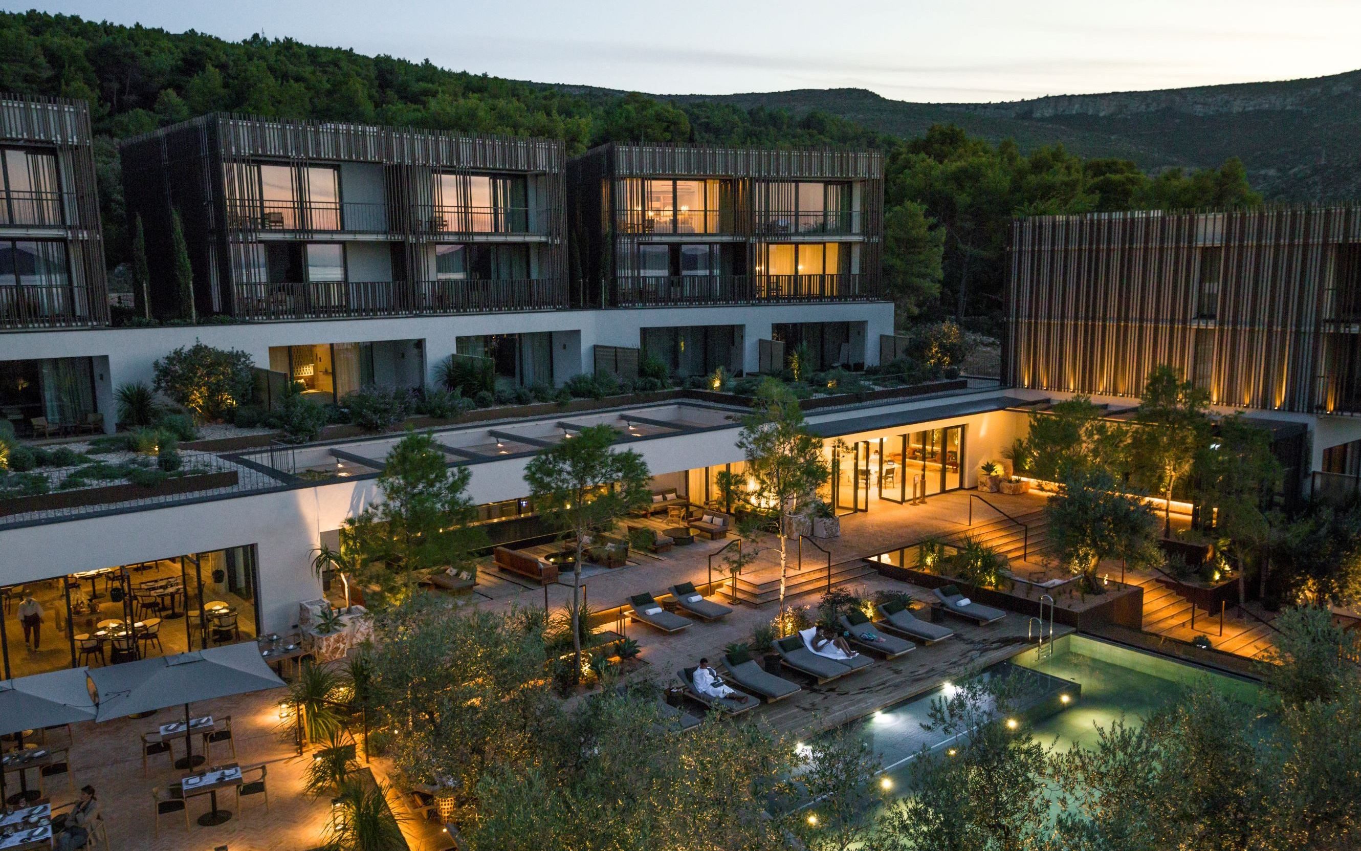exterior of resort buildings and pool