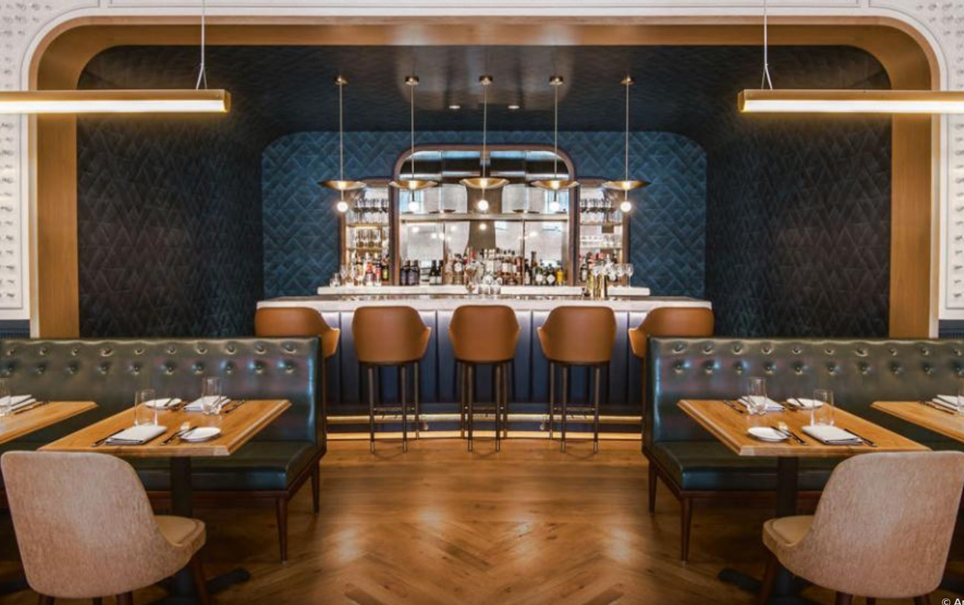 bar and tables in restaurant